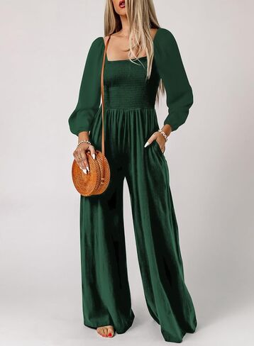 Happy Sailed Womens Loose Casual Jumpsuits Overalls One Piece Long Sleeve Wide Leg Long Pant Rompers with Pockets in Saudi Arabia
