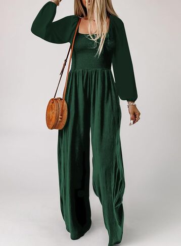 Happy Sailed Womens Loose Casual Jumpsuits Overalls One Piece Long Sleeve Wide Leg Long Pant Rompers with Pockets in Saudi Arabia