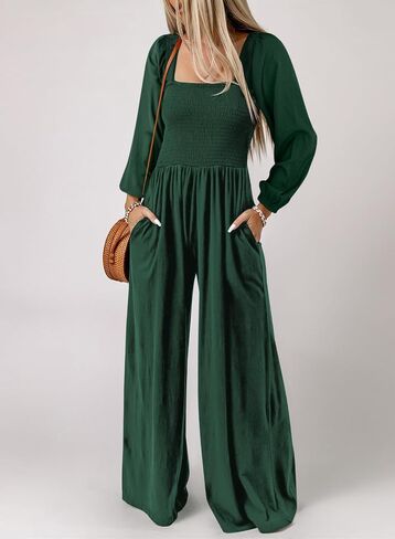 Happy Sailed Womens Loose Casual Jumpsuits Overalls One Piece Long Sleeve Wide Leg Long Pant Rompers with Pockets in Saudi Arabia