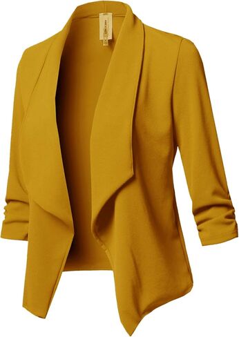 Women's Stretch 3/4 Gathered Sleeve Open Blazer Jacket in Kuwait