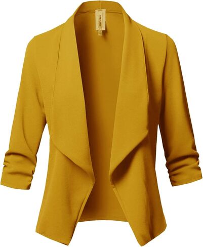 Women's Stretch 3/4 Gathered Sleeve Open Blazer Jacket in Kuwait