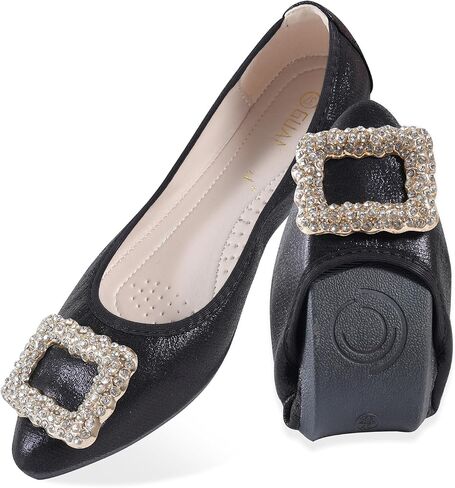 Women's Flats, Foldable Ballet Flats for Women, Fashion Buckle Pionted Toe Comfort Light Weight Slip-On Dress Shoes in Kuwait