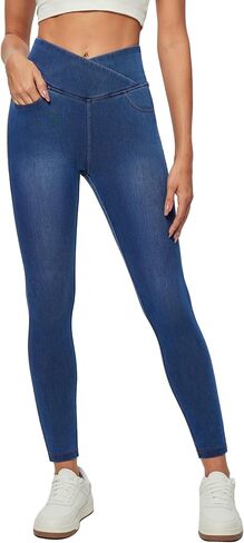 IUGA Crossover Jeggings for Women Tummy Control High Waisted Jeans for Women Pull on Skinny Stretchy Jeans with Pockets in Saudi Arabia