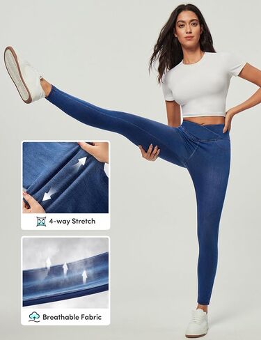 IUGA Crossover Jeggings for Women Tummy Control High Waisted Jeans for Women Pull on Skinny Stretchy Jeans with Pockets in Saudi Arabia
