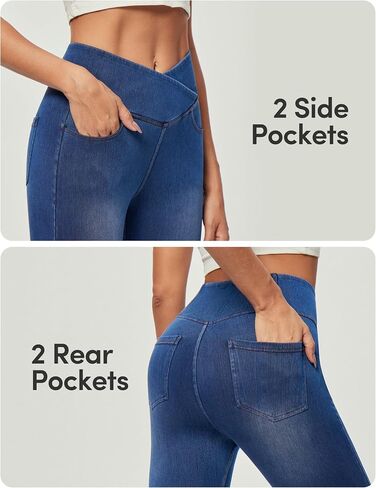 IUGA Crossover Jeggings for Women Tummy Control High Waisted Jeans for Women Pull on Skinny Stretchy Jeans with Pockets in Saudi Arabia