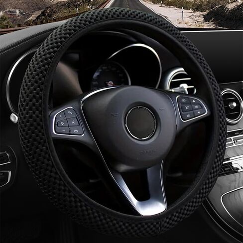 Elastic Stretch Steering Wheel Cover,Warm in Winter and Cool in Summer, Universal 15 inch, Microfiber Breathable Ice Silk, Anti-Slip, Odorless, Easy Carry (Black) in Saudi Arabia