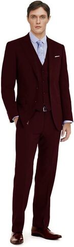 Men's 3 Piece Slim Fit Suit Set, Two Button Blazer Solid Jacket Vest Pants Wedding Business Suit in Kuwait
