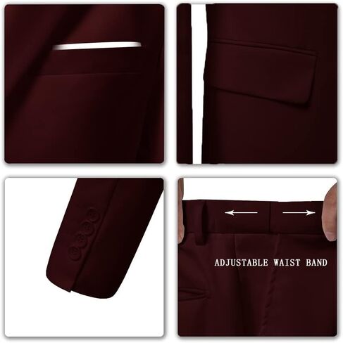 Men's 3 Piece Slim Fit Suit Set, Two Button Blazer Solid Jacket Vest Pants Wedding Business Suit in Kuwait