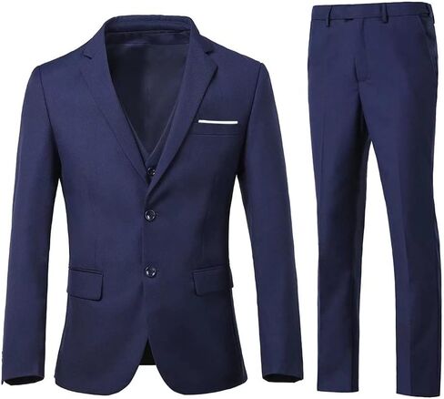 Men's 3 Piece Slim Fit Suit Set, Two Button Blazer Solid Jacket Vest Pants Wedding Business Suit in Kuwait