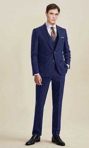 Men's 3 Piece Slim Fit Suit Set, Two Button Blazer Solid Jacket Vest Pants Wedding Business Suit in Kuwait