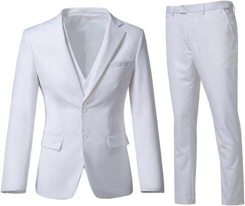 Men's 3 Piece Slim Fit Suit Set, Two Button Blazer Solid Jacket Vest Pants Wedding Business Suit in Kuwait