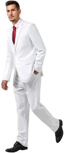 Men's 3 Piece Slim Fit Suit Set, Two Button Blazer Solid Jacket Vest Pants Wedding Business Suit in Kuwait