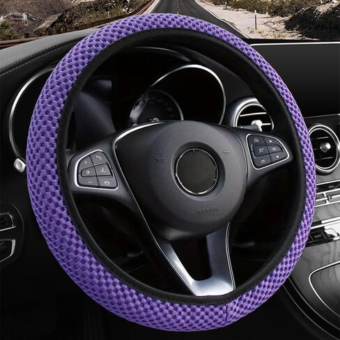 غطاء عجلة قيادة مرن قابل للتمدد، دافئ في الشتاء وبارد في الصيف، مقاس 15 بوصة، حرير ثلجي من الألياف الدقيقة المسامية، مضاد للانزلاق، عديم الرائحة، سهل الحمل (أسود) in Kuwait