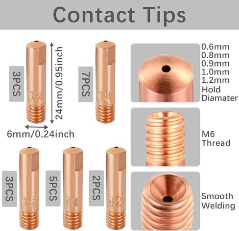 MIG Welder MB15 AK MIG Welding Gun Accessory Kit 14PCS Contact Tip 0.024'' 0.6MM, 0.032" 0.8MM, 0.039" 1.0MM M6 Tips Holder Difuser Gas Nozzles Welder Replacement Parts for MIG Welding Torch in Saudi Arabia