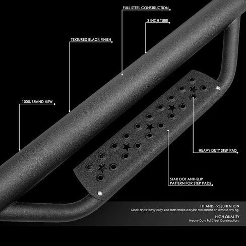 DNA MOTORING STEPB-ZTL-8232 3 Inches Powder Coated Side Step Nerf Bar Running Boards Compatible with 07-17 Jeep Wrangler 2-Dr / 18 Wrangler JK 2-Dr in Saudi Arabia