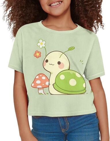 Girls Fashion Crewneck Tee Shirts Casual Short Sleeve Crop Top Summer Outfits 5-14 Year in Kuwait