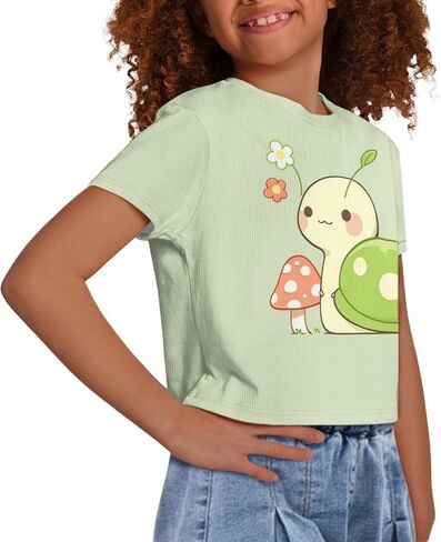 Girls Fashion Crewneck Tee Shirts Casual Short Sleeve Crop Top Summer Outfits 5-14 Year in Kuwait