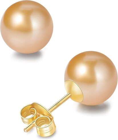 Round Akoya Pearl Stud Earrings in Cultured Blue/Golden/Grey Pearls with 925 Sterling Silver, Hypoallergenic - Luxurious Jewelry Gift for Women on Anniversary, Birthday, Mother's Day in Kuwait