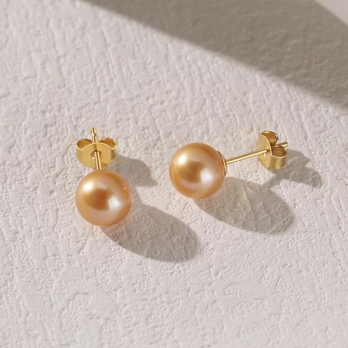 Round Akoya Pearl Stud Earrings in Cultured Blue/Golden/Grey Pearls with 925 Sterling Silver, Hypoallergenic - Luxurious Jewelry Gift for Women on Anniversary, Birthday, Mother's Day in Kuwait
