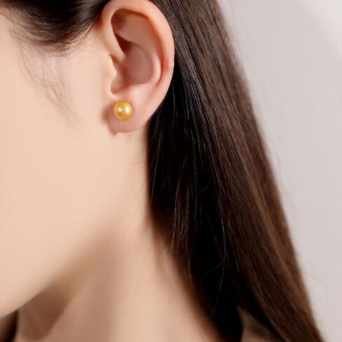 Round Akoya Pearl Stud Earrings in Cultured Blue/Golden/Grey Pearls with 925 Sterling Silver, Hypoallergenic - Luxurious Jewelry Gift for Women on Anniversary, Birthday, Mother's Day in Kuwait