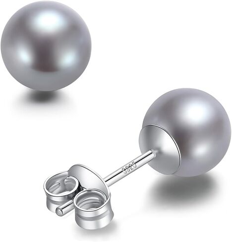 Round Akoya Pearl Stud Earrings in Cultured Blue/Golden/Grey Pearls with 925 Sterling Silver, Hypoallergenic - Luxurious Jewelry Gift for Women on Anniversary, Birthday, Mother's Day in Kuwait