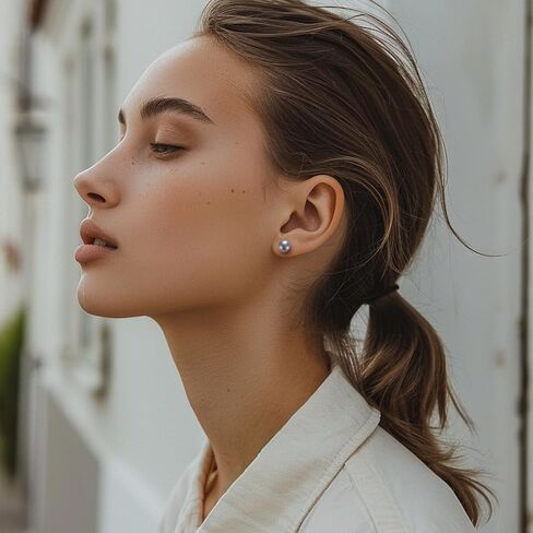 Round Akoya Pearl Stud Earrings in Cultured Blue/Golden/Grey Pearls with 925 Sterling Silver, Hypoallergenic - Luxurious Jewelry Gift for Women on Anniversary, Birthday, Mother's Day in Kuwait