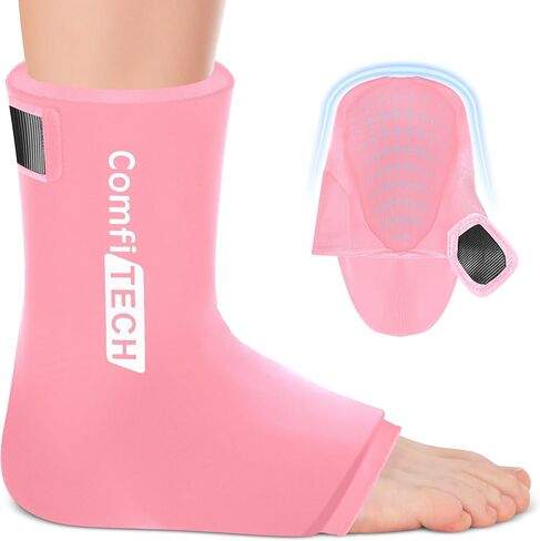Comfitech Ankle Ice Pack Wrap for Swelling, Reusable Gel Heel Ice Pack with Large Opening for Foot Ankle Sprain, Plantar Fasciitis, Pink, Large in Saudi Arabia