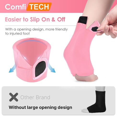 Comfitech Ankle Ice Pack Wrap for Swelling, Reusable Gel Heel Ice Pack with Large Opening for Foot Ankle Sprain, Plantar Fasciitis, Pink, Large in Saudi Arabia
