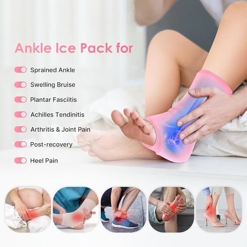 Comfitech Ankle Ice Pack Wrap for Swelling, Reusable Gel Heel Ice Pack with Large Opening for Foot Ankle Sprain, Plantar Fasciitis, Pink, Large in Saudi Arabia