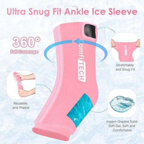 Comfitech Ankle Ice Pack Wrap for Swelling, Reusable Gel Heel Ice Pack with Large Opening for Foot Ankle Sprain, Plantar Fasciitis, Pink, Large in Saudi Arabia
