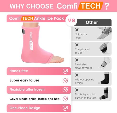 Comfitech Ankle Ice Pack Wrap for Swelling, Reusable Gel Heel Ice Pack with Large Opening for Foot Ankle Sprain, Plantar Fasciitis, Pink, Large in Saudi Arabia