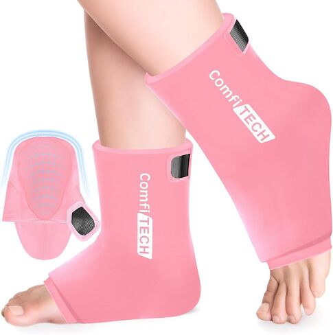 Comfitech Ankle Ice Pack Wrap for Swelling, Reusable Gel Heel Ice Pack with Large Opening for Foot Ankle Sprain, Plantar Fasciitis, Pink, Large in Saudi Arabia