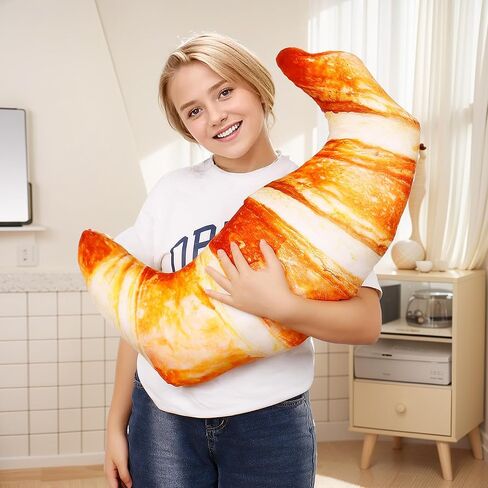 Wepop 28 in Croissant Pillow Giant Bread Loaf Gaming Pillow, Cute Lumbar Baguette Back Cushion Funny Food Plush Toy for Kids in Kuwait