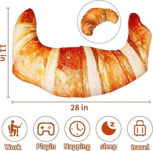 Wepop 28 in Croissant Pillow Giant Bread Loaf Gaming Pillow, Cute Lumbar Baguette Back Cushion Funny Food Plush Toy for Kids in Kuwait