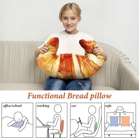 Wepop 28 in Croissant Pillow Giant Bread Loaf Gaming Pillow, Cute Lumbar Baguette Back Cushion Funny Food Plush Toy for Kids in Kuwait
