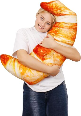 Wepop 28 in Croissant Pillow Giant Bread Loaf Gaming Pillow, Cute Lumbar Baguette Back Cushion Funny Food Plush Toy for Kids in Kuwait