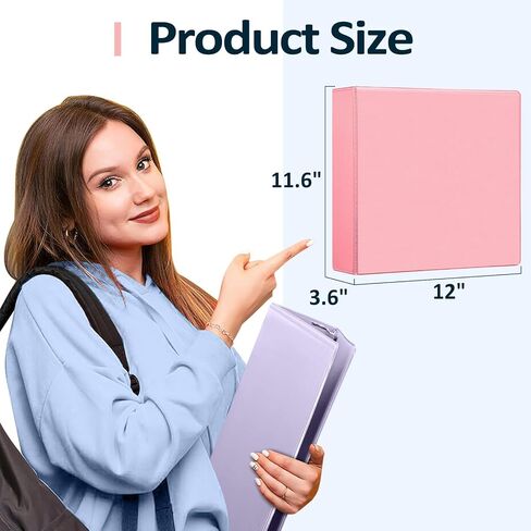 Sooez BinderX Extra Durable 3 Inch 3 Ring Binder, D-Ring Large Binder, Holds 670 Sheets of 8.5x11 Paper, Customizable View Cover with Inside Pocket, Heavy Duty 3 Ring Binder for School, Pink in Saudi Arabia