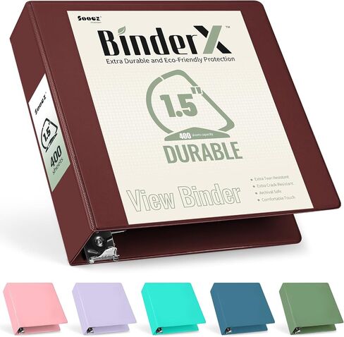 Sooez BinderX Extra Durable 3 Inch 3 Ring Binder, D-Ring Large Binder, Holds 670 Sheets of 8.5x11 Paper, Customizable View Cover with Inside Pocket, Heavy Duty 3 Ring Binder for School, Pink in Saudi Arabia