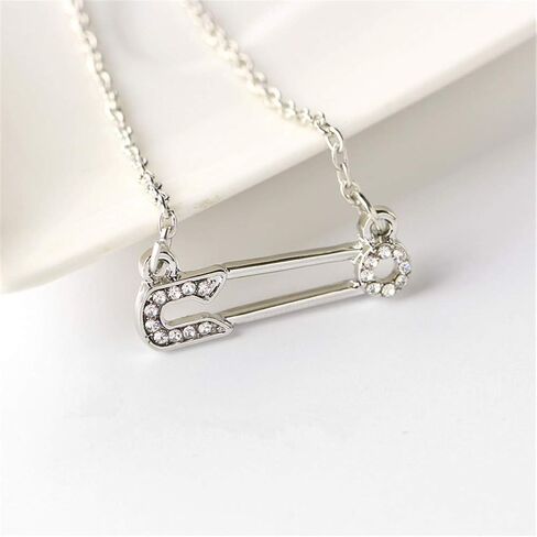 Safety Pin Necklace Crystal Paperclip Safety Pin Pendant Choker Necklace for Women Fashion Jewelry Gift in Kuwait