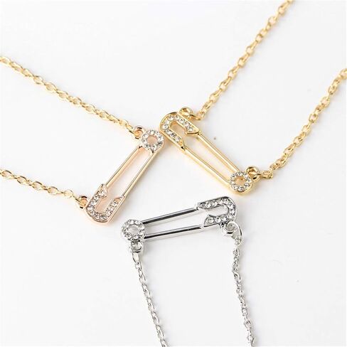 Safety Pin Necklace Crystal Paperclip Safety Pin Pendant Choker Necklace for Women Fashion Jewelry Gift in Kuwait