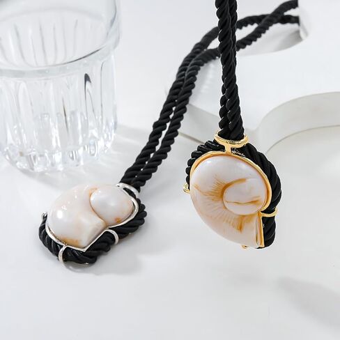 Conch Mermaid Sea Shell Choker Necklace with Black Rope Chain for Women Men Unisex,Summer Hawaiian Beachy Fashion Necklace Statement Vacation Necklace Boho Seashell Dainty Jewelry in Kuwait