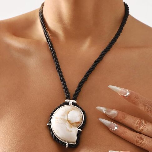 Conch Mermaid Sea Shell Choker Necklace with Black Rope Chain for Women Men Unisex,Summer Hawaiian Beachy Fashion Necklace Statement Vacation Necklace Boho Seashell Dainty Jewelry in Kuwait