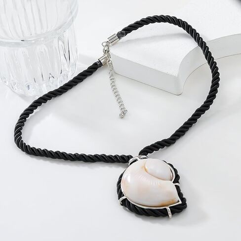 Conch Mermaid Sea Shell Choker Necklace with Black Rope Chain for Women Men Unisex,Summer Hawaiian Beachy Fashion Necklace Statement Vacation Necklace Boho Seashell Dainty Jewelry in Kuwait
