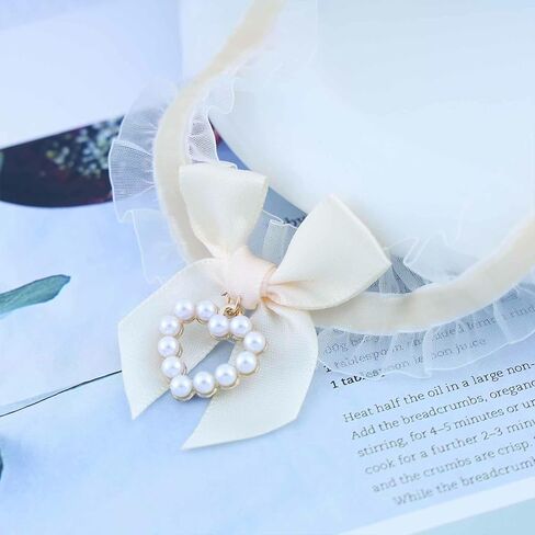 Vintage White Lace Choker Necklace Pearl Heart Pendant Necklace Gothic Lace Bow Collar Necklace Lolita Bowknot Lace Necklace Jewelry for Women in Kuwait