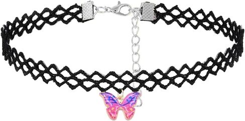 Black Butterfly Choker Necklaces for Women Blue Purple Pink Yellow Butterfly Pendant Necklaces 90s Accessories Gothic Personalized Trendy Necklace Jewelry in Saudi Arabia
