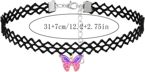 Black Butterfly Choker Necklaces for Women Blue Purple Pink Yellow Butterfly Pendant Necklaces 90s Accessories Gothic Personalized Trendy Necklace Jewelry in Saudi Arabia
