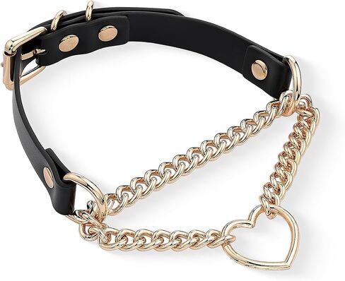 Black/Pink Leather Choker Necklace For Women,Handmade Adjustable Chain Collar with Metallic Heart Ring in Saudi Arabia