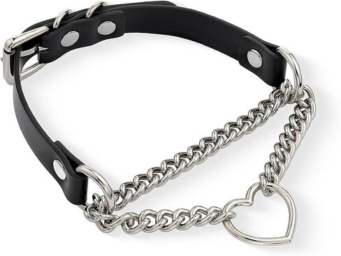 Black/Pink Leather Choker Necklace For Women,Handmade Adjustable Chain Collar with Metallic Heart Ring in Saudi Arabia