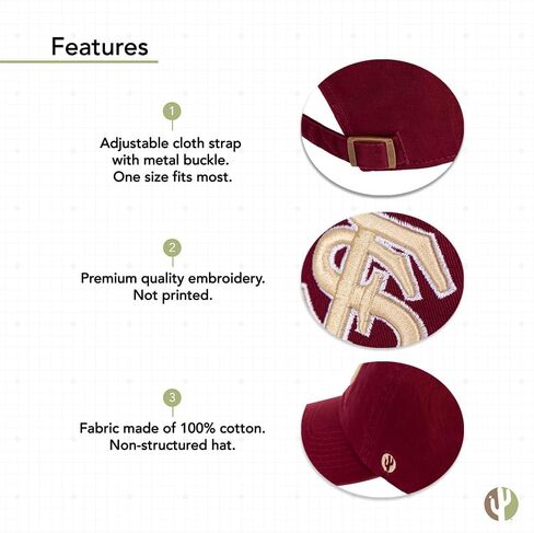 Desert Cactus Florida State University Baseball Hat Seminoles FSU Brimmed Embroirderd Hats Cap Adjustable Cloth Strap Adult (Style G1) White in Saudi Arabia