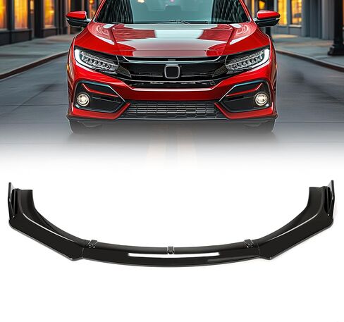 حافة ممتصة للصدمات الأمامية من Kojem متوافقة مع 2016-2021 Honda Civic V Style Spoiler Splitter أسود لامع 3 قطع in Kuwait